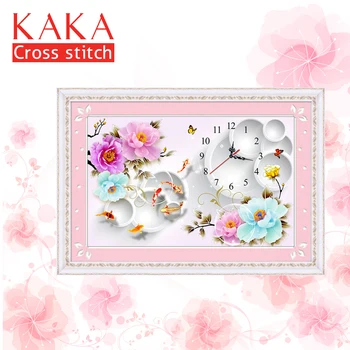

KAKA Cross stitch kits Embroidery needlework sets with printed pattern,11CT canvas,Home Decor for garden House,5D Clock Flowers