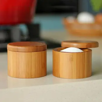

2Pcs Storage Boxes Salt Box Wooden Bamboo Storage Box With Magnetic Swivel Lid Container For Kitchen Storage Containers For Fo