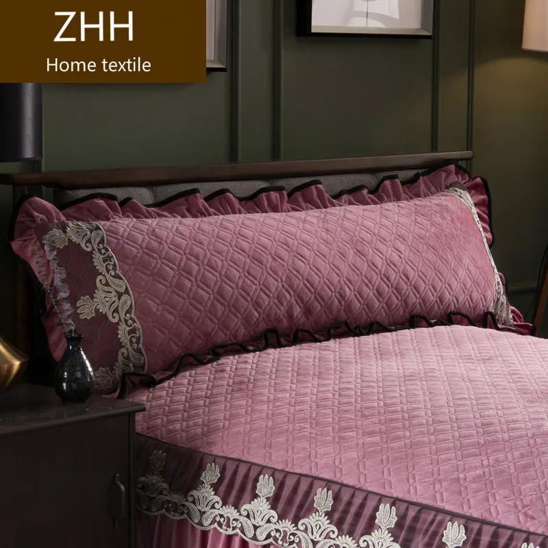

European Luxury Pillow Case for Bed Thick Cotton Pillow Cover with Embroided Lace Edge Twin Queen King Size Available