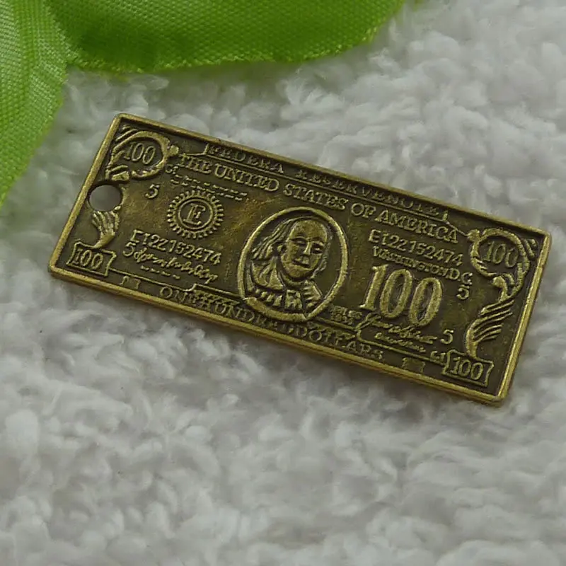 

72 pieces antique bronze paper money charms pendant 42x18mm #2914