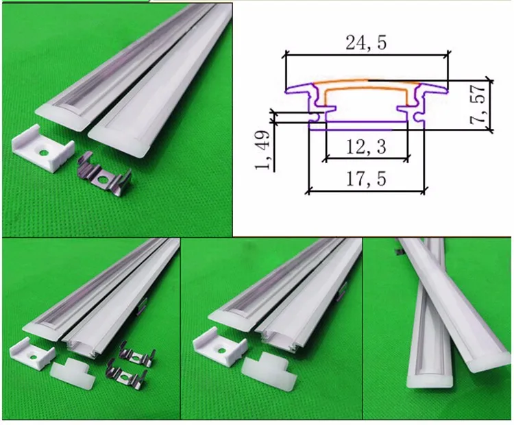 2-20 шт./партия 0,5 м/катушка светодиодный канал, встроенный алюминиевый профиль для 5050 5630 светодиодные ленты, молочно-прозрачная крышка для 12 мм pcb