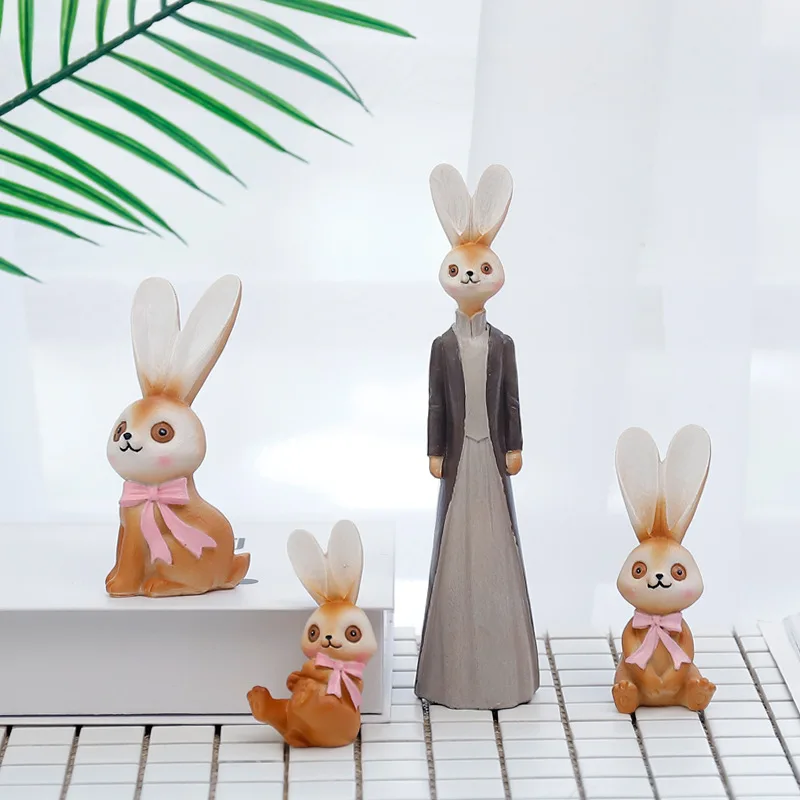 Пасторальный смолы кролики миниатюрные фигурки настольные ремесла милый кролик Семья украшения домашний декор Детская игрушка Подарки на день рождения