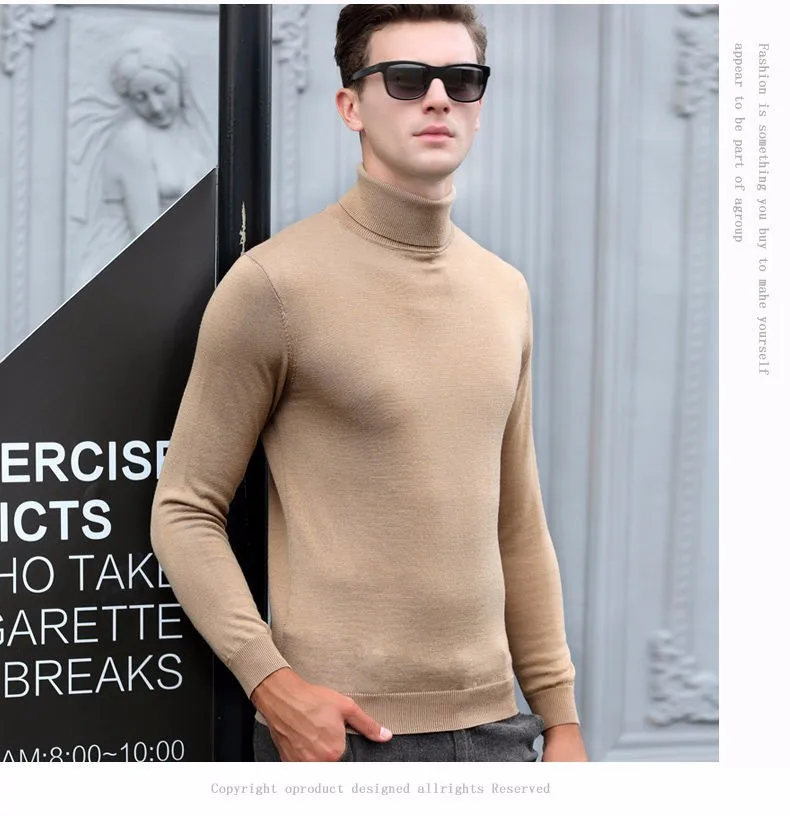 Бесплатная доставка Модный классический Однотонный свитер с высоким воротом для мужчин зимний теплый пуловер для мужчин Slim Fit кашемировые