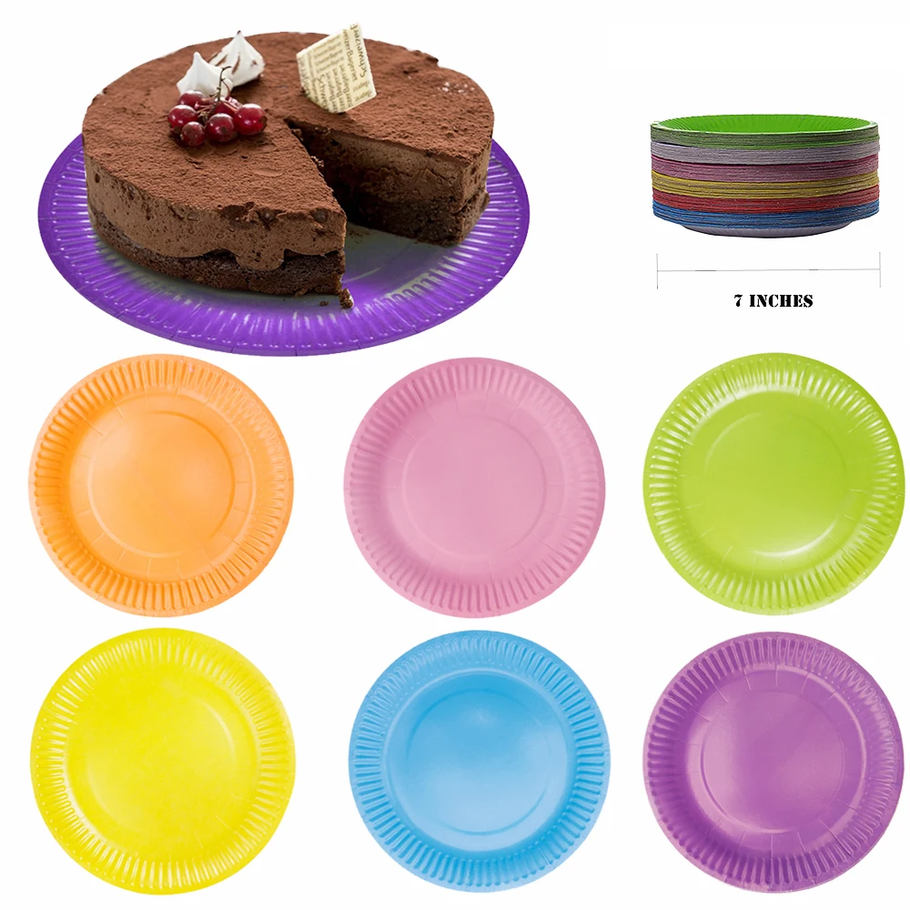 

Disposable 7inch Colour Paper Plates Party Tableware Baby Shower Fruit Cake Tray Birthday Party Decoration Wedding Supplier