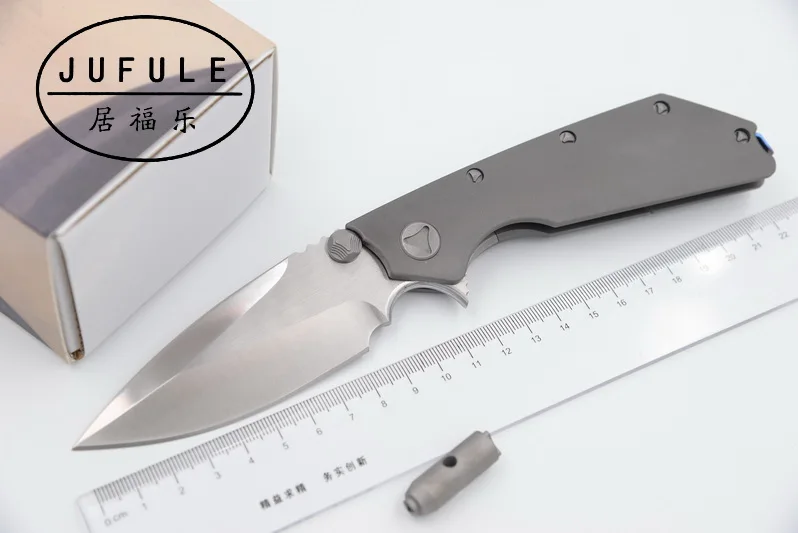 JUFULE DOC Folding D2 Blade Titanium Handle Ball Bearing kitchen Knife Flipper Outdoor Camping Survival Knives