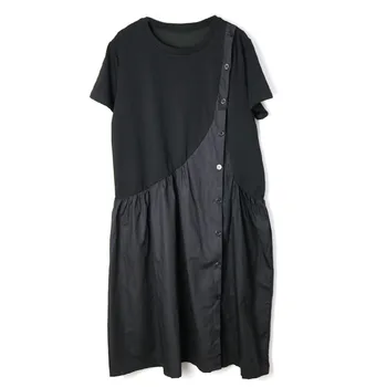 

Z-ZOUX Women Dress Irregular Patchwork Black Cotton Dresses Short Sleeve Plus Size Long Summer Dresses Women 2019 New Fashion