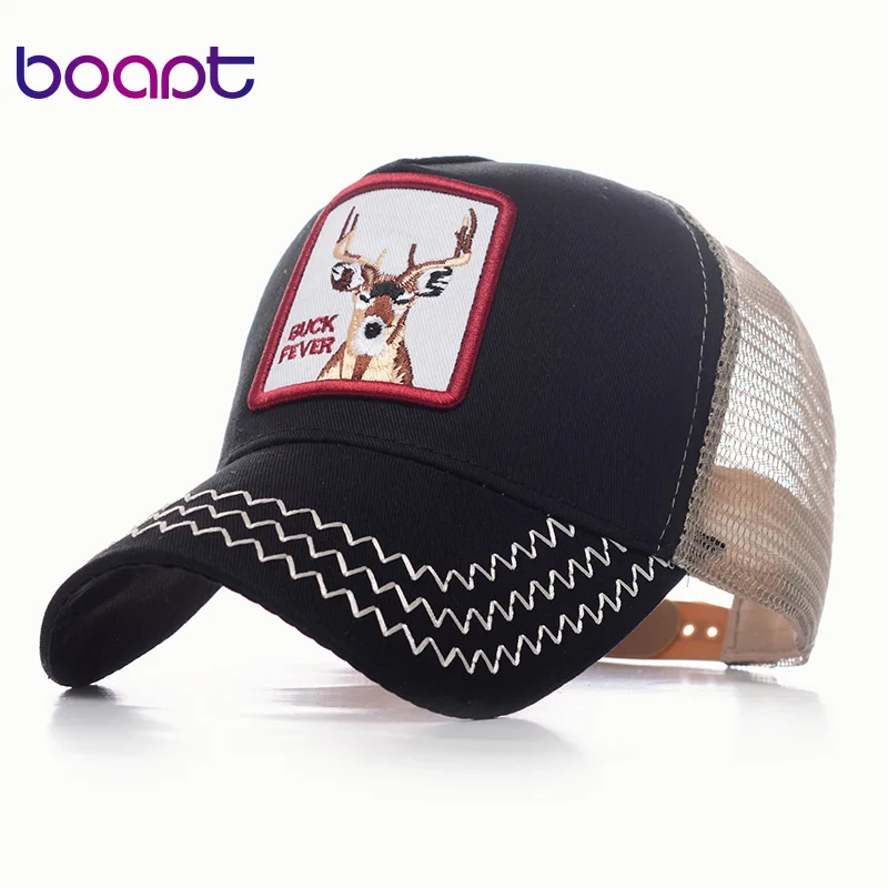 

Animals Deer Embroidery Baseball Caps Men Women Casual Snapback Hip Hop Hat Summer Breathable Mesh Trucker Hats Unisex Fashion
