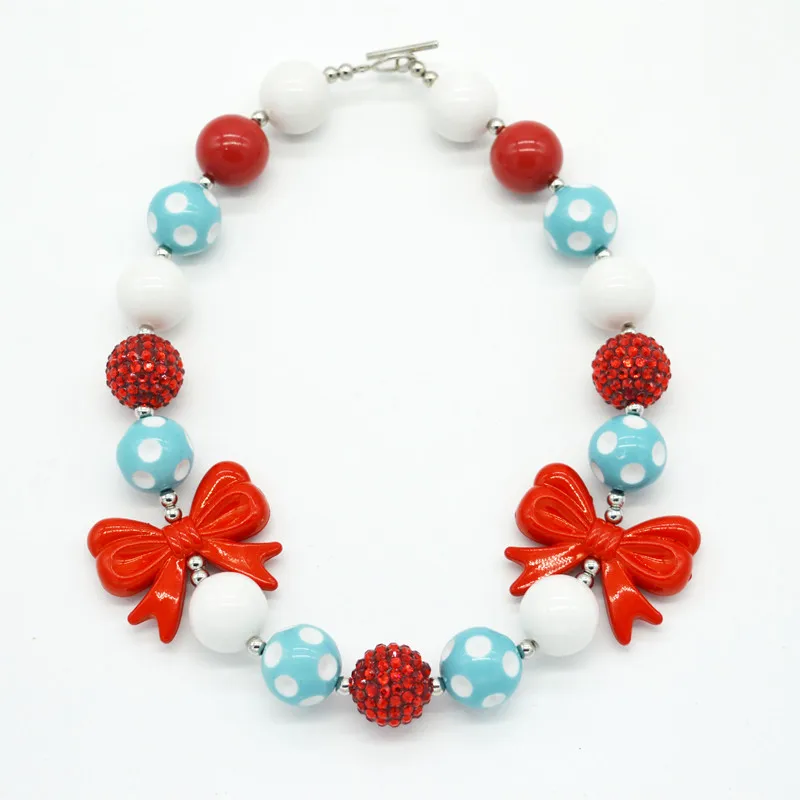 Buy 2pcs Girl Red Bow Chunky Necklace