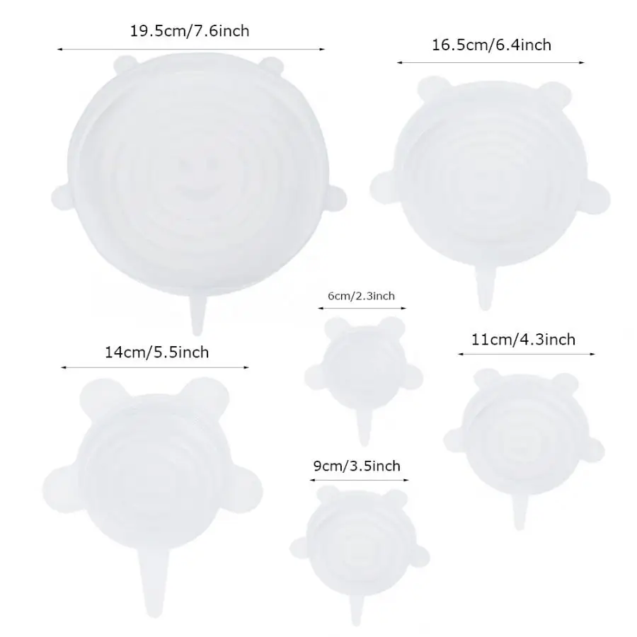 6 шт прозрачный силиконовый пищевой контейнер для хранения крышки многоразовый силикон емкость крышки кухонные отходы свежести