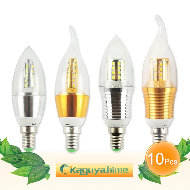 GreenEye 10 шт. светодиодный светильник E14 220 в 7 Вт 9 Вт 12 Вт золотисто-серебристый алюминиевый светильник-Свеча для хрустальной люстры Lampara Ampoule