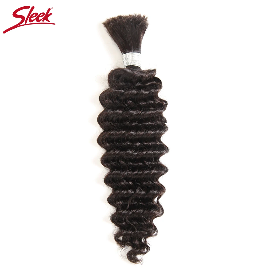 Sleek Remy Human Hair Indian Deep Wave Bundles Hair For Braiding In Natural Color 8 To30 Inch Crochet Braids No Weft Hair Bulk