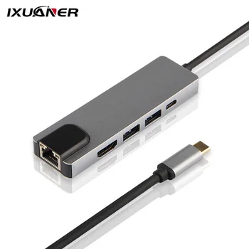 

5 in 1 USB Type C Hub Hdmi 4K USB C Hub to Gigabit Ethernet Rj45 Lan Adapter for Mac book Pro Thunderbolt 3 USB-C Charger PD