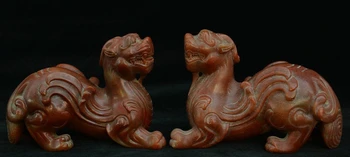 

5 Old China Shoushan Stone Fengshui Pixiu Brave troops Unicorn Beast Statue Pair