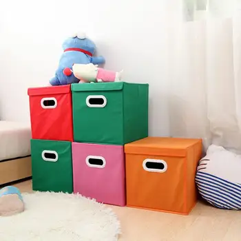 

Desktop Storage Basket Cute Printing Waterproof Organizer Cotton Linen Sundries Storage Box Cabinet Underwear Storage with Cover