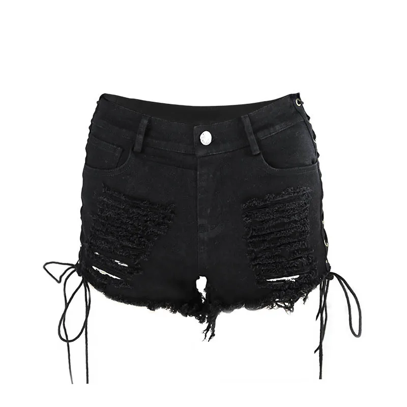 womens black ripped shorts