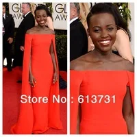 Lupita Nyong\'o 71st Golden Globe 2014 Couture Red Carpet Evening Orange Off The Shoulder Mermaid Celebrity-Inspired Dresses