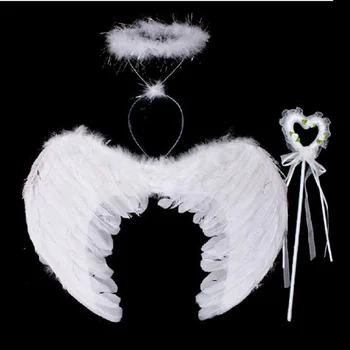 

New NEW Feather Angel Fairy Wings Wand Halo 3Pcs Set Halloween Party Fancy Dress Costume