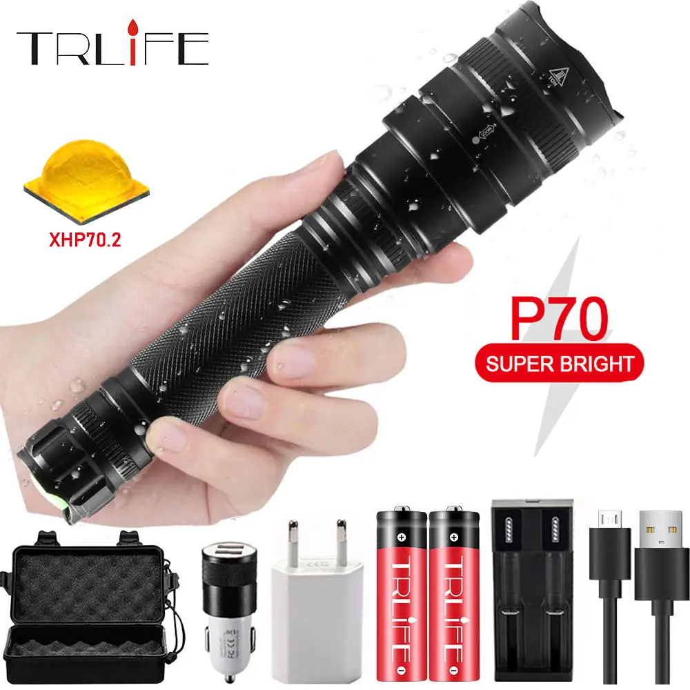 

70000LM LED Flashlight XHP70.2 Ultra Bright Waterproof Linterna Led Torch XHP70 XHP50 Led light 18650 Best Camping Outdoor