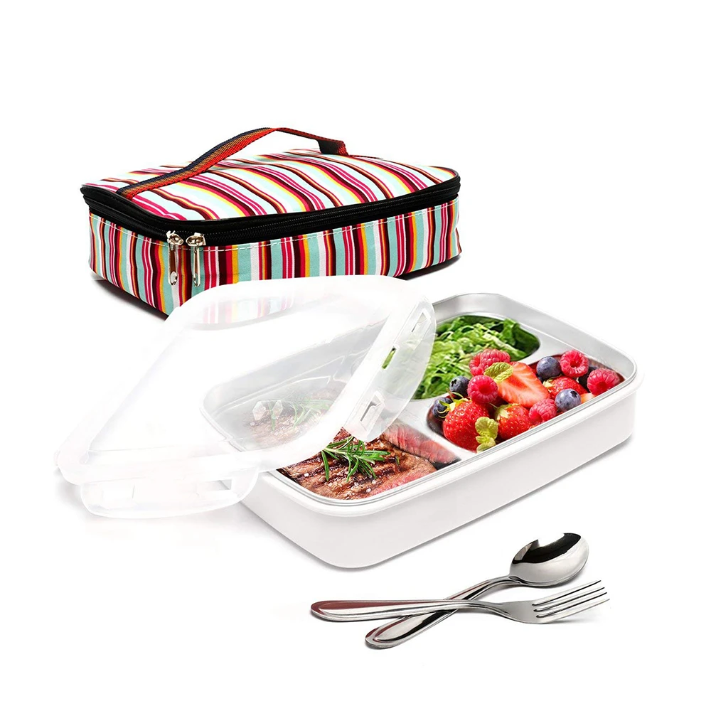 Lunch box Stainless steel Portable Insulated Leakproof Meal Prep Container Microwave Safe with Bag &amp Fork Spoon Kit Picnic Boxes | Дом и
