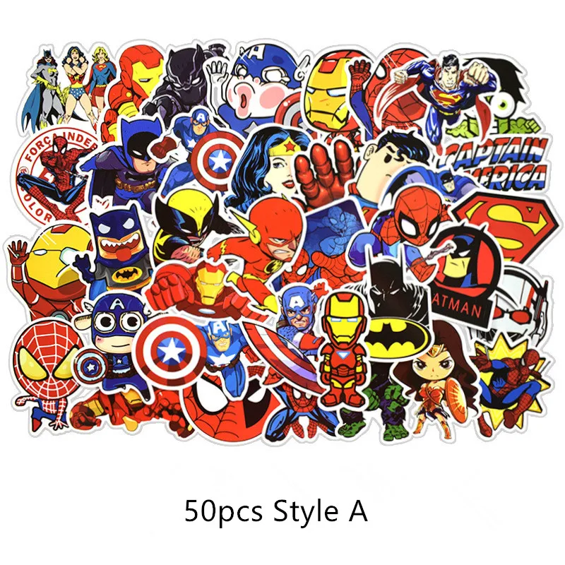 

50pcs Super Hero Avengers Spiderman Hulk Iron man Thor Sticker X-men Deadpool Wonder Woman Suicide Squad Batman Car Bike Luggage