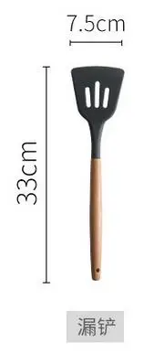 9 шт набор силиконовых кухонных инструментов с деревянной ручкой, кухонные аксессуары, ковш для супа, ложка, лопата с прорезями, домашняя кухонная cosina cozinha - Цвет: Shovel