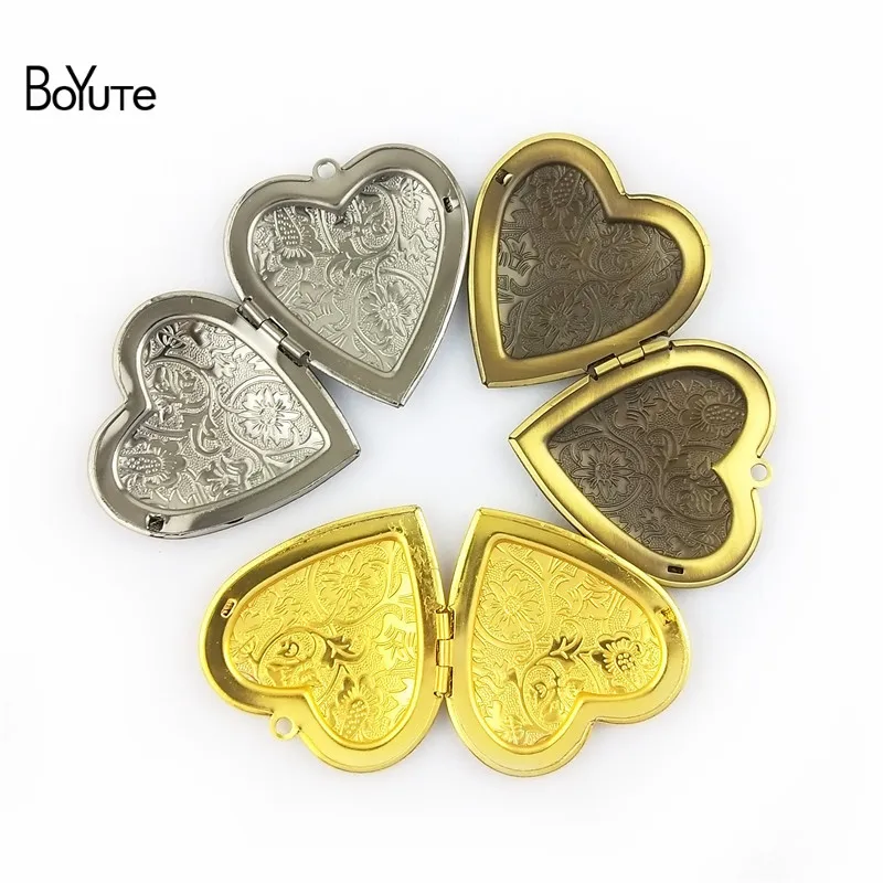 BoYuTe 4Pcs 409MM Metal Brass Memory Floating locket Locket Heart Photo Locket Pendant Vintage Jewelry Pendant (1)