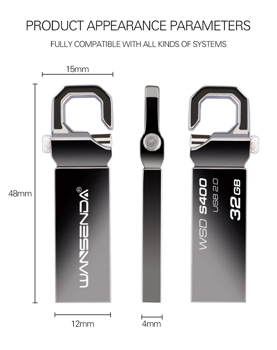 Металлические USB флеш-накопители Wansenda, 128 ГБ, 64 ГБ, 32 ГБ, 16 ГБ, 8 ГБ, 4 Гб, высокоскоростные флеш-накопители USB 2,0, u-образная флешка, флеш-накопитель USB