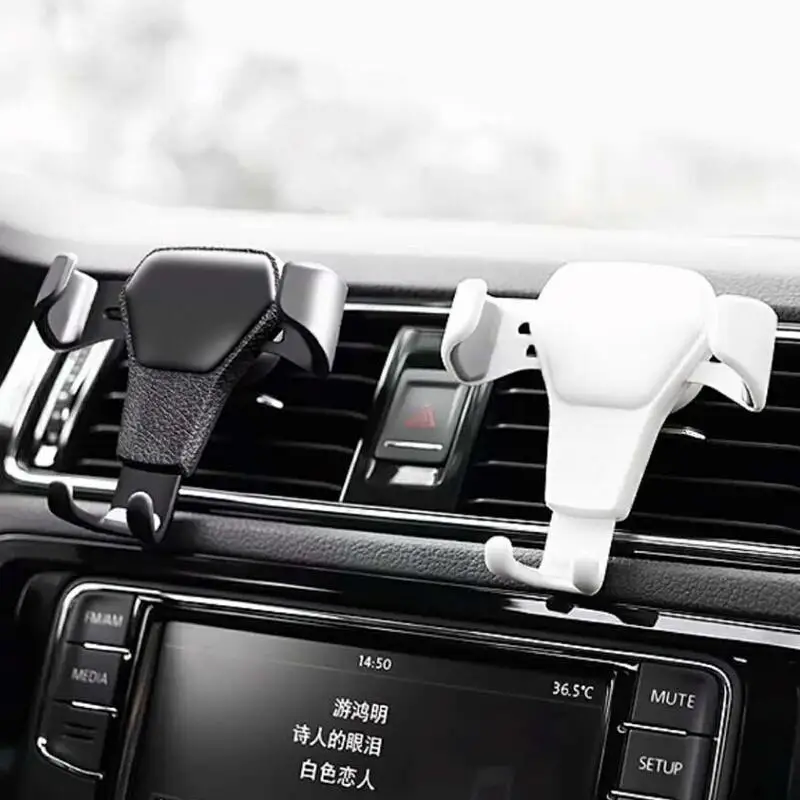 

None Gravity Car Holder for Phone in Car Air Vent Clip Leather Texture Mounting Mobile Phone Stand color box packaging