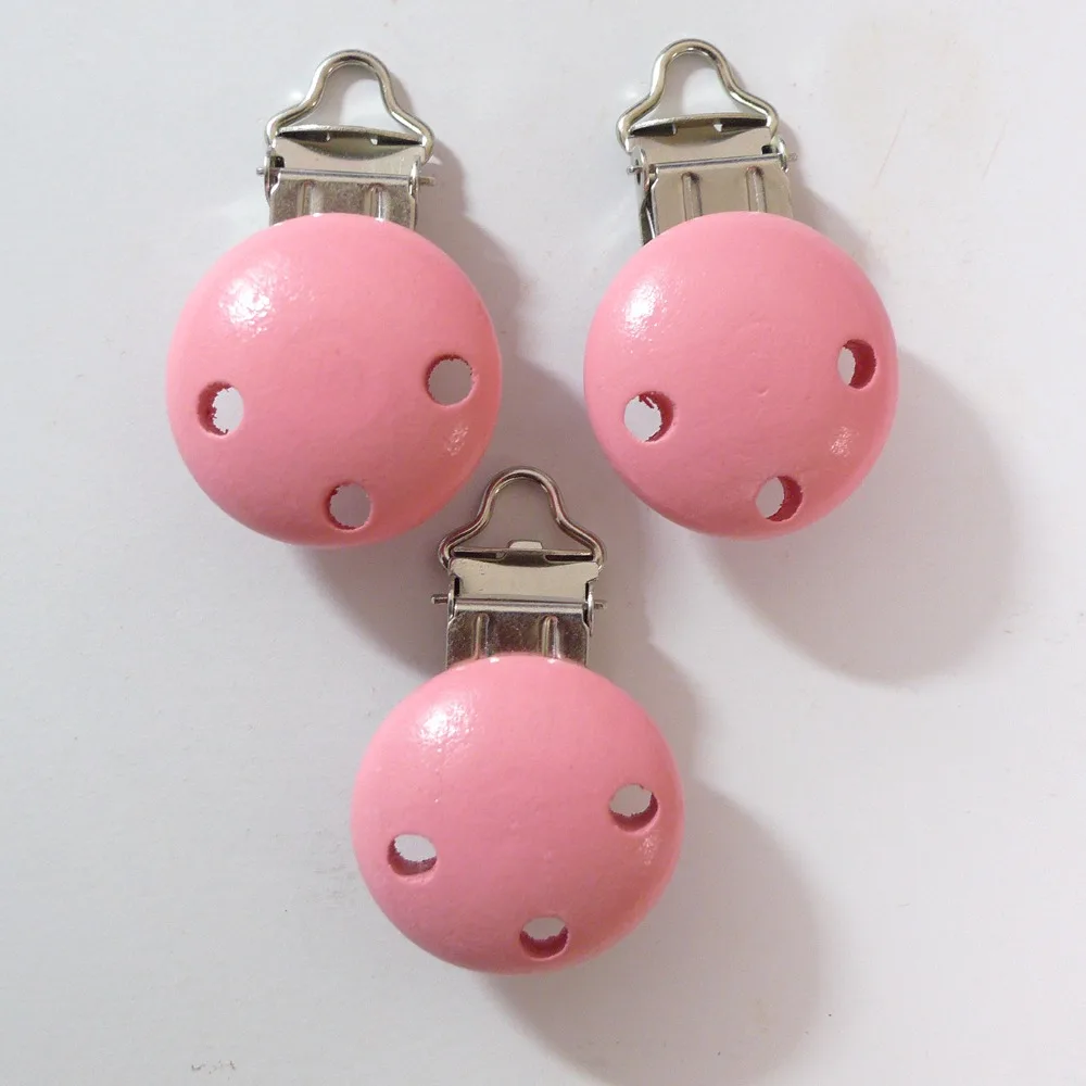 

25PCS Pink Color Natural Wood Baby Pacifier Dummy Holder Clips