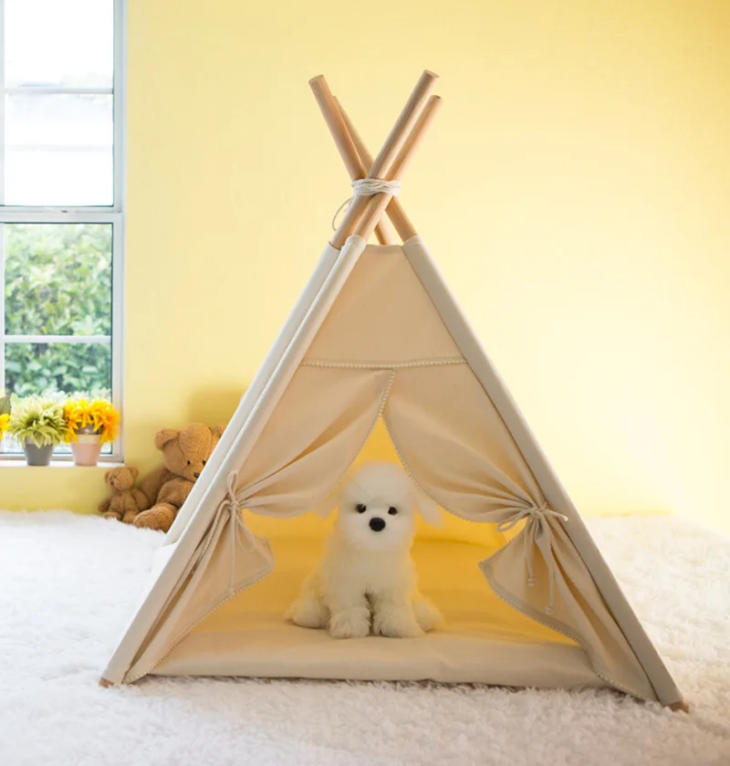 

2018 New Portable Folding Pet Tent Dog House Dog Bed Pet House Tent Wood Kennel Puppy Love Dog Cat Bed House With Mat Pet Supply