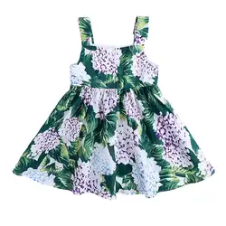 Летняя одежда для маленьких девочек; платье для девочек; повседневное Хлопковое платье на бретелях с цветочным узором; сарафан принцессы
