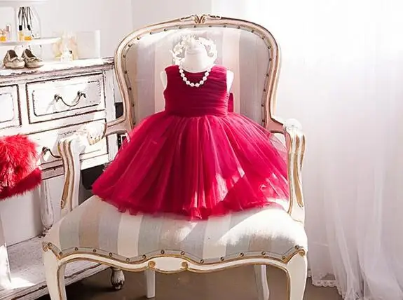 

2017 Four Seasons Newborn Formal Dress Red Sleeveless Infant Baptism Ball Gown Dress Clothes For Toddle First Birthday Party