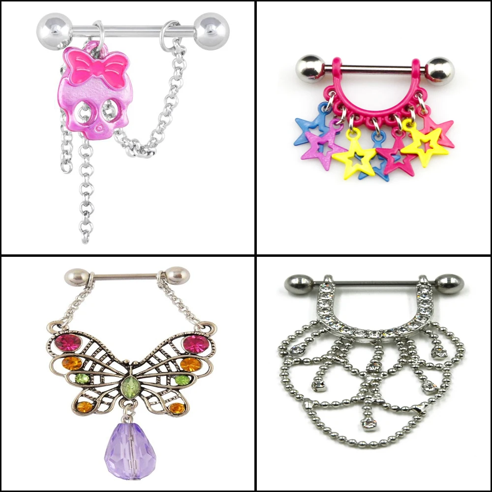 1PCS Butterfly Star,Charming Dangle Nipple Barbell Rings Piercing