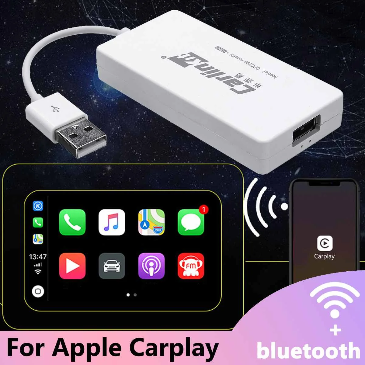 

Wireless CarPlay Smart Link Mini USB for Apple CarPlay Dongle for Android Navigation Player system Stick with Android Auto White