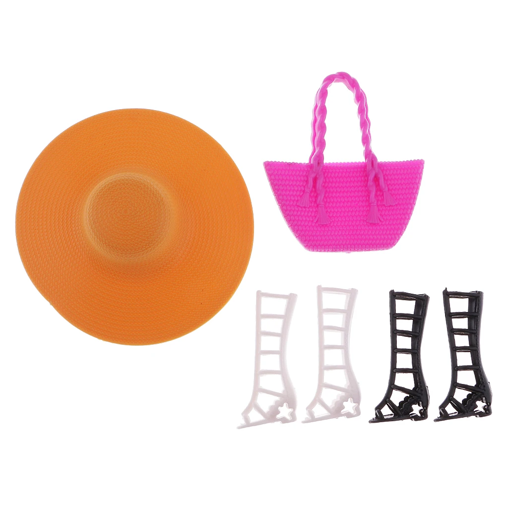 

Plastic 6piece Clothes set for Barbie Doll Dress Up Bag Hat Shoes Beach Holiday Dolls Accessories Girls Birthday/Chrismas Gifts