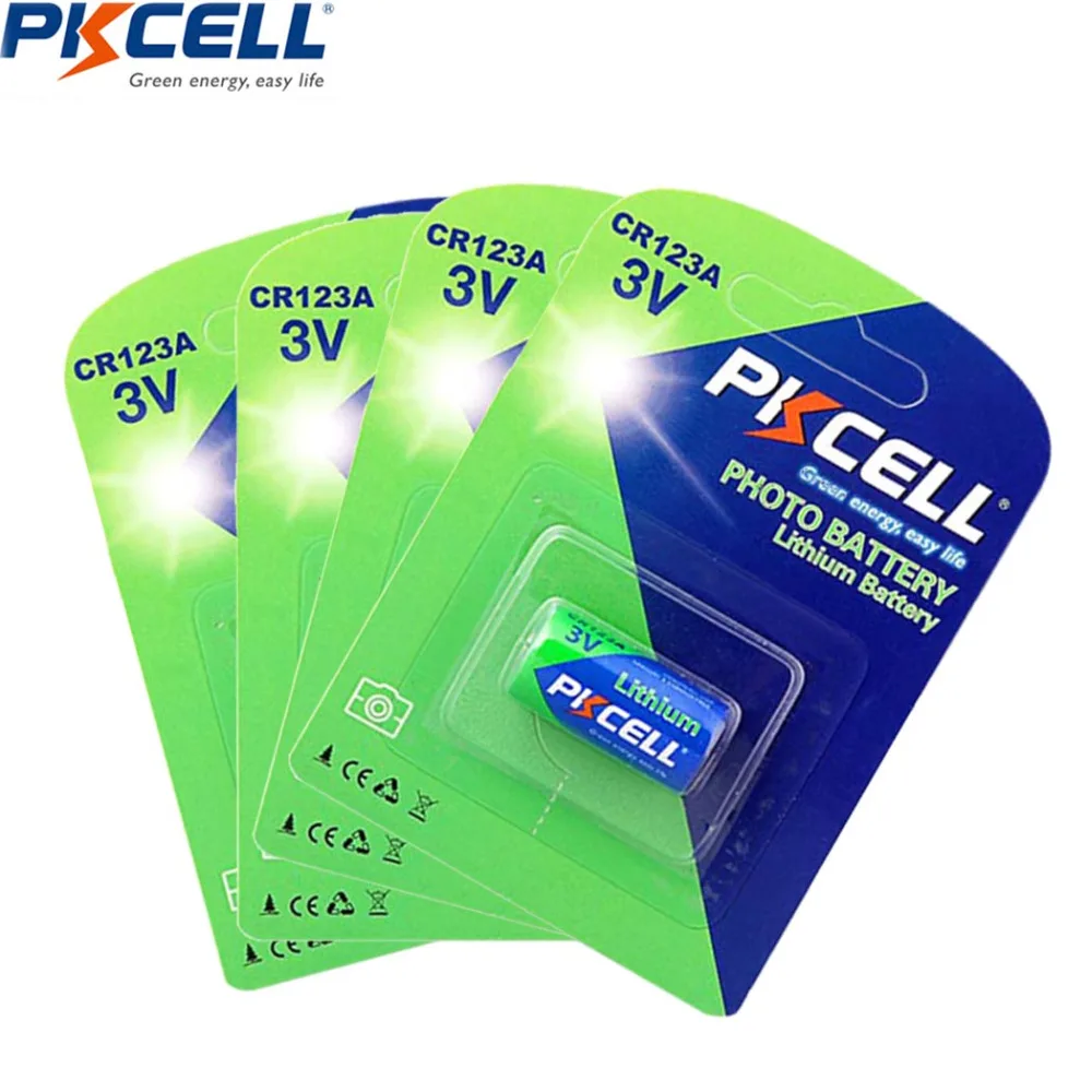 Аккумуляторы PKCELL CR123A 4 шт. литиевые батареи CR123 CR 123 123A 16340 1500 мАч 3 в с защитой PTC для