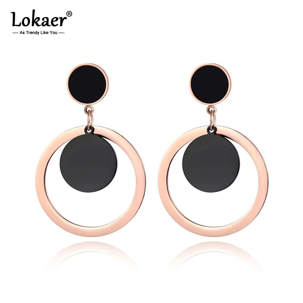 Lokaer классические черные круглые акриловые сережки серьги для женщин девочек розовое золото из нержавеющей стали ювелирные изделия Рождественская вечеринка подарки E19013