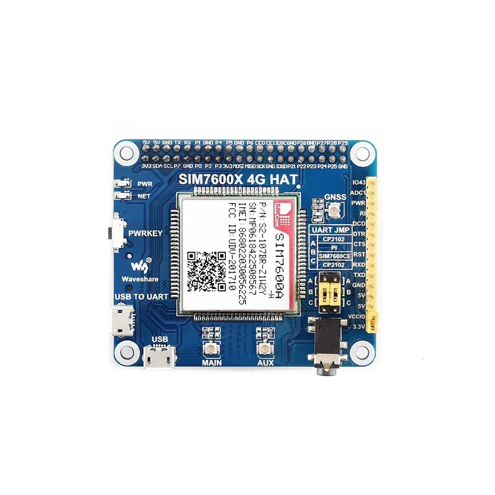Шляпа Waveshare 4G / 3G GNSS для Raspberry Pi LTE CAT4 Северной Америки|Демонстрационные стенды| |