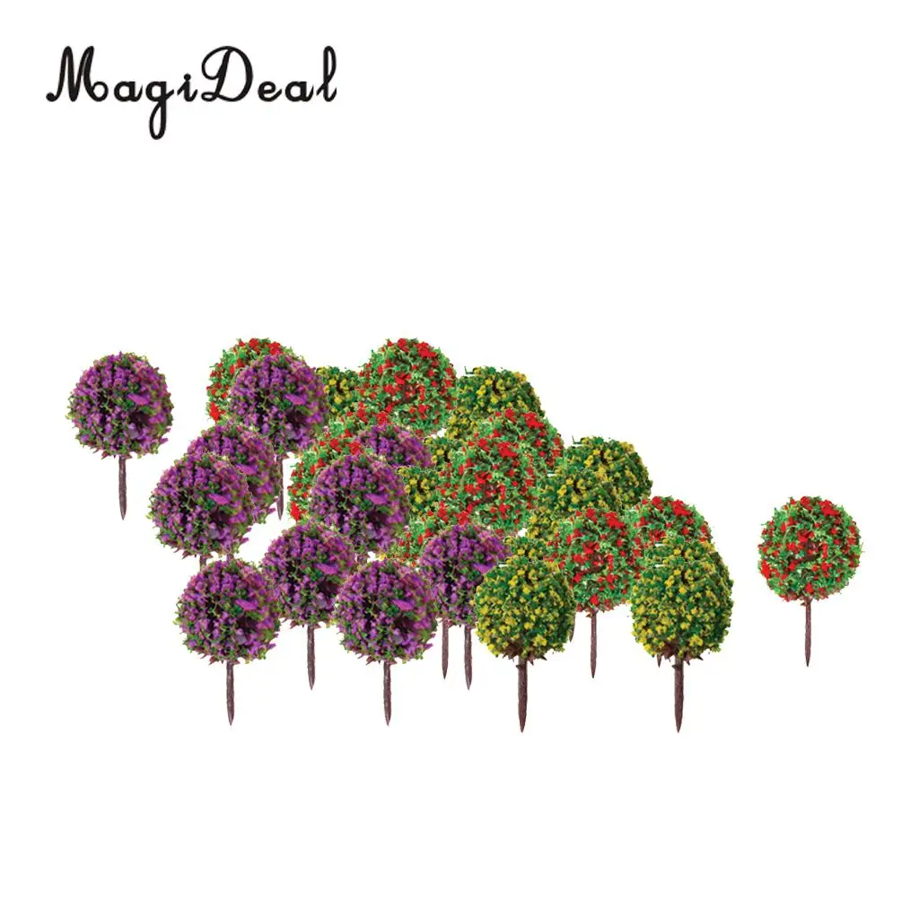 MagiDeal 30Pcs/Lot Mixed 3 Colors Flower Model Train Trees Ball Shaped Scenery Landscape 1/100 Scale for Railway Road Kids Toy