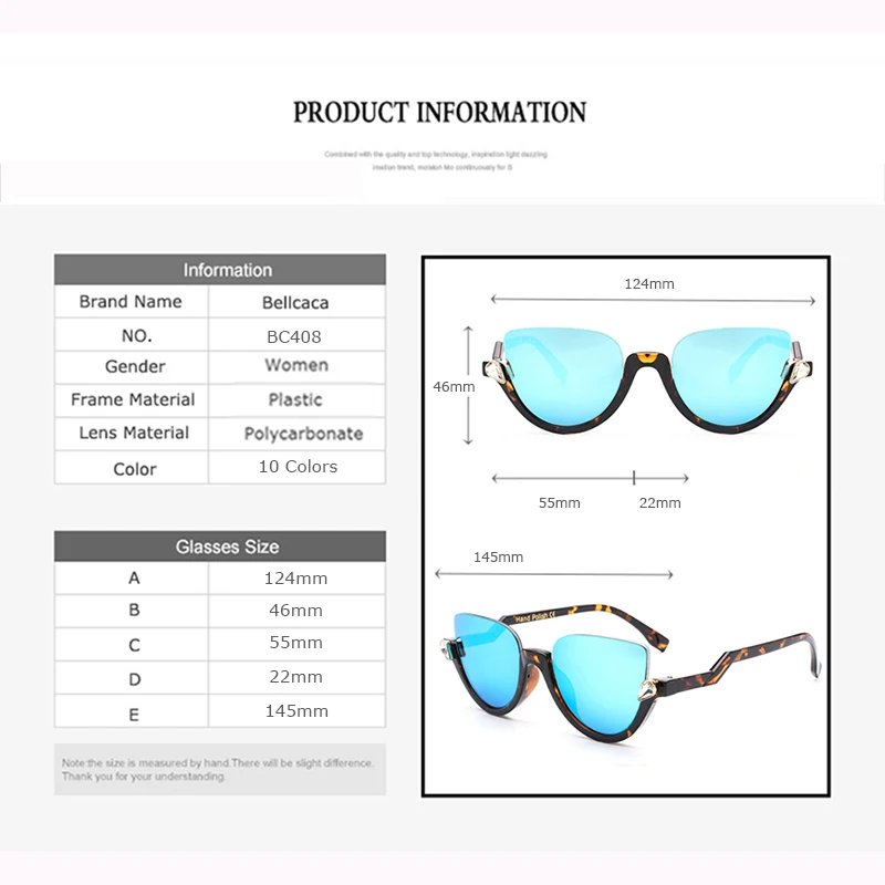 Bellcaca, кошачий глаз, солнцезащитные очки для женщин, модные, брендовые, дизайнерские, женские, полуоправы, солнцезащитные очки для женщин, UV400 Oculos de sol BC408