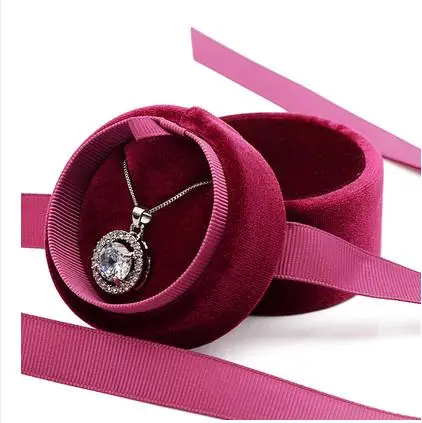 Ювелирных изделий упаковочная коробка в фиолетовый бархат круглый бант для кольца кулон и ожерелье