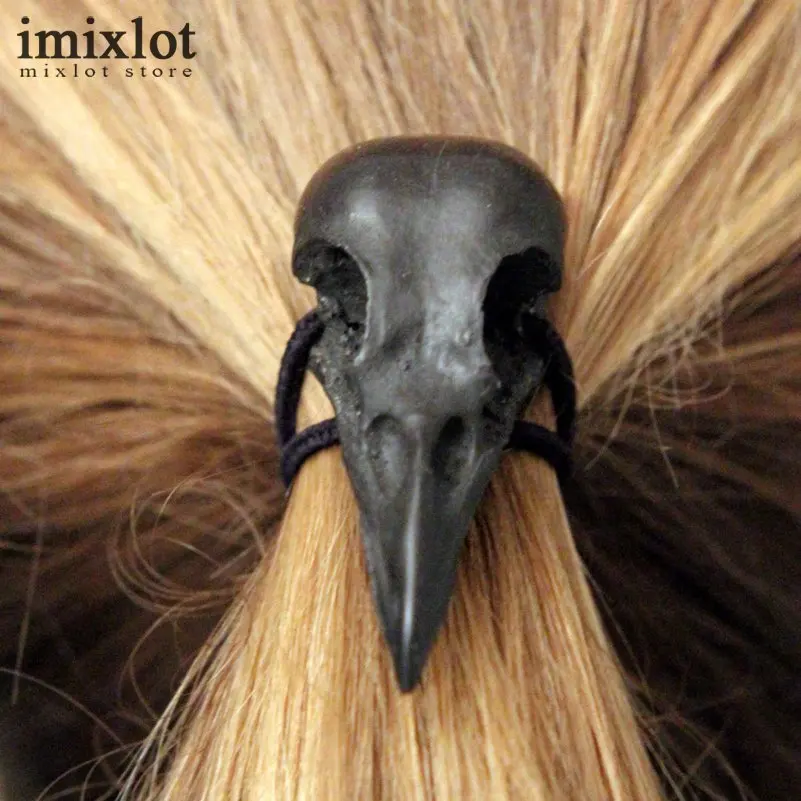

Imixlot 5 Color Retro Punk Gothic Metal Raven Skull Hair Tie Fashion Birds Crow Skull Elastic Hair Bands Accessories