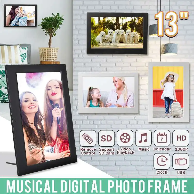  13'' 1080P HD Digital Photo LED Frame Picture MP4 Movie Player Clock Calendar with Package Gift for - 33021128857