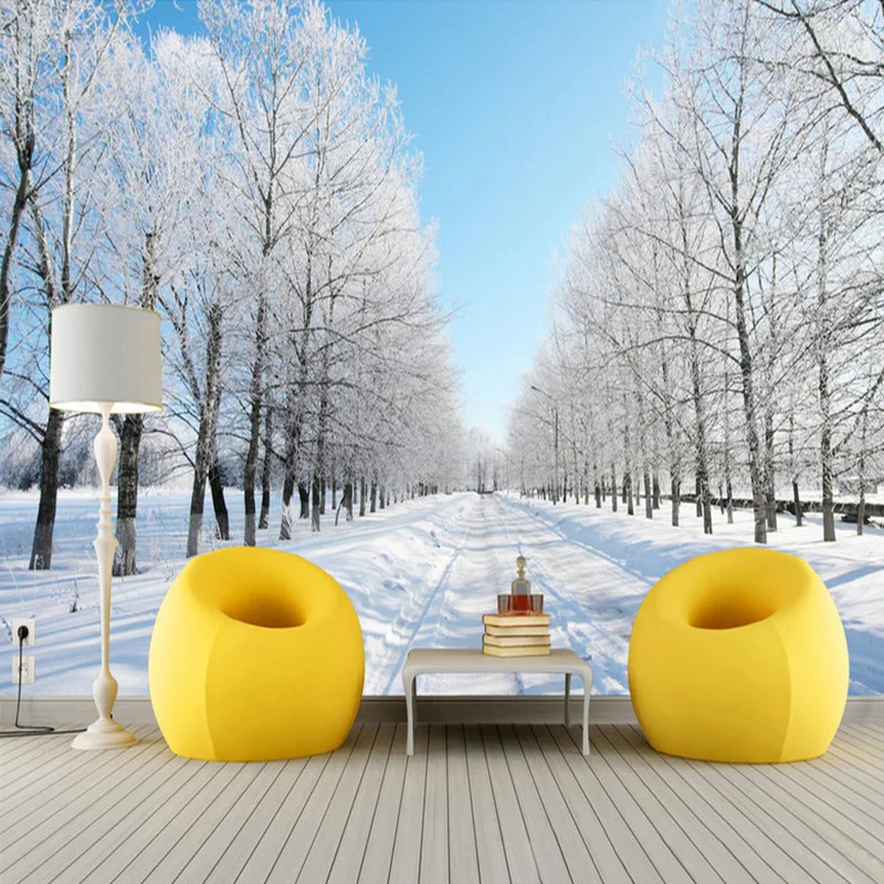 

Custom 3D Photo Wallpaper Modern Winter Scenery Snow Road White Tree Wall Mural Wallpaper For Bedroom Walls Murales Para Pared