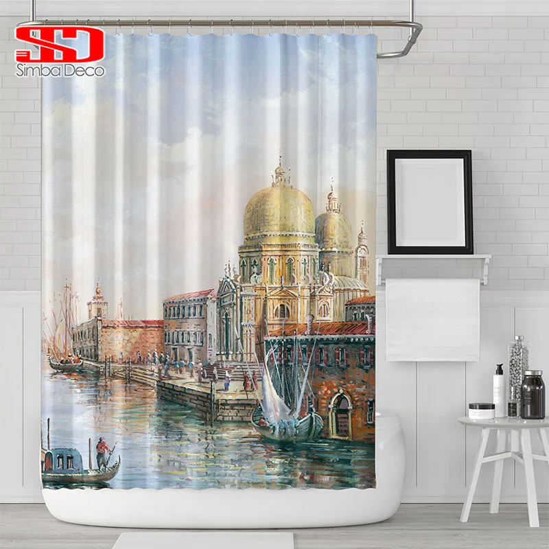 

Shower Curtains for 3D Printing Ancient Europe Harbor Waterproof Mildewproof Bathroom Curtains Bath Shower Screen Decorative