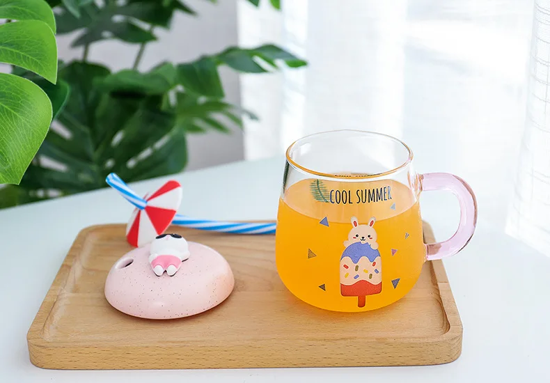 Creative 3D Cartoon Deisgn Beach Cover Glass with Straw and Cover for Children's Gift Have Fun Juice Glass Milk Cups