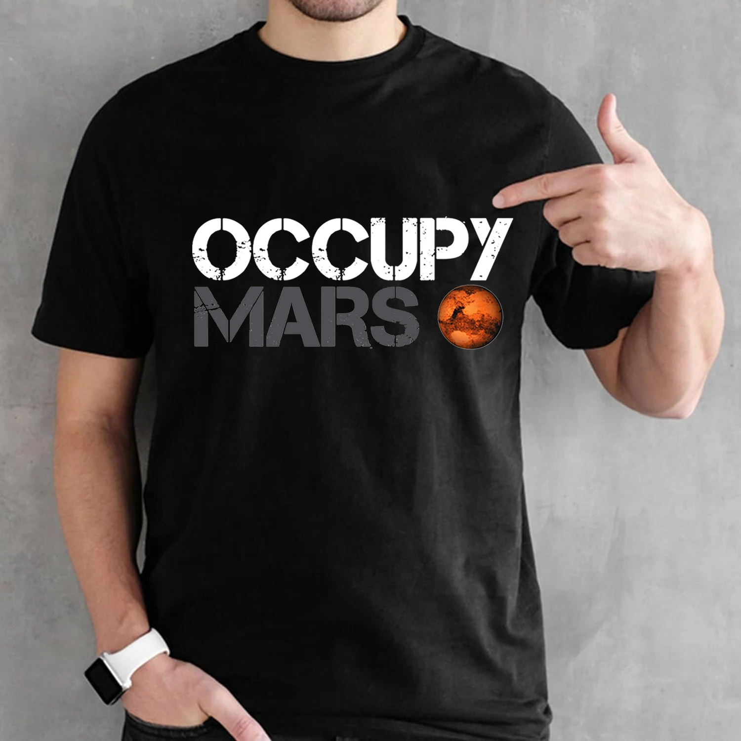 Космическая футболка футболки Тесла Повседневный Топ Дизайн Popualr Occupy Mars хлопковая футболка