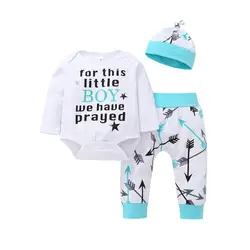 Комплект одежды для новорожденных мальчиков, хлопковый комбинезон с длинными рукавами для малышей + штаны + шапочка, комбинезон с буквенным