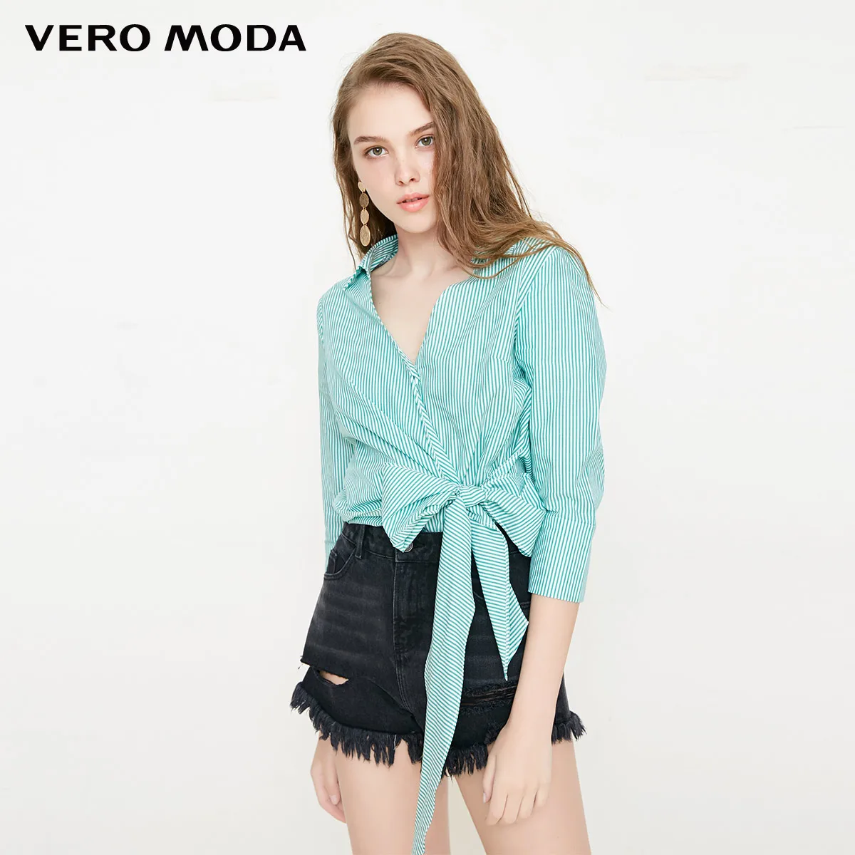 Vero Moda рубашка женская О товаре Для женщин нoвинкa сплoшнoe плaтьe в пoлoскy Привязать личность кружевное платье без рукавов с декоративной рубашка | 318331515 - Цвет: Tribal green