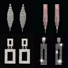 Fashion rhinestones colorful geometric earrings long Tassel dangle drop earrings women Bridal hanging wedding earrings jewelry colorful enamel green tassel dangle earrings
